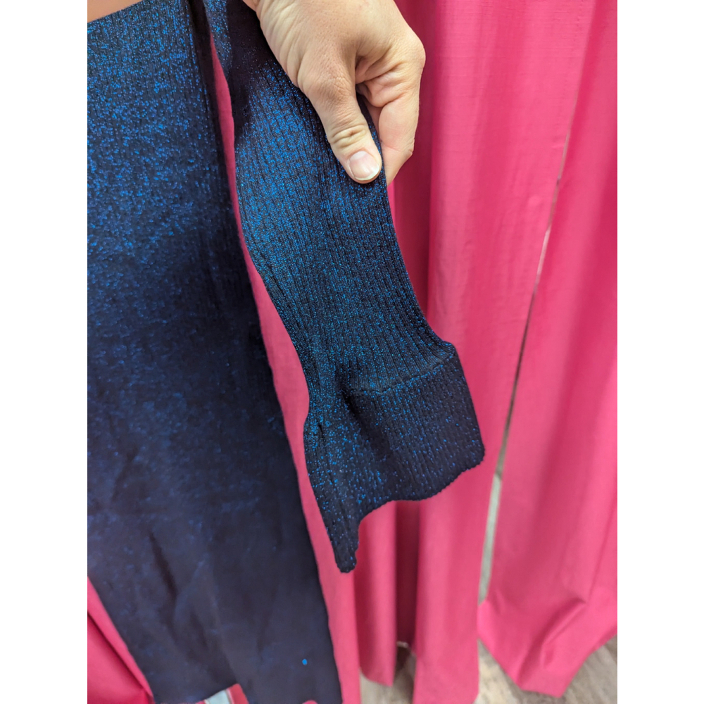 NWT LOFT Blue Shimmer Sweater Dress Size Large | Metallic Knit Midi Bodycon Bell - Picture 8 of 8
